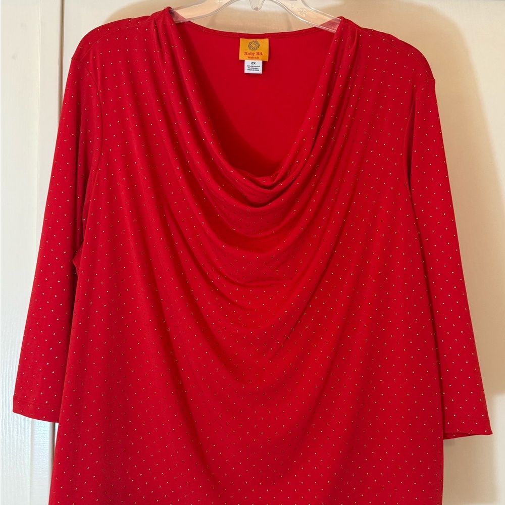 Ruby Rd. Red Cowl Neck Blouse